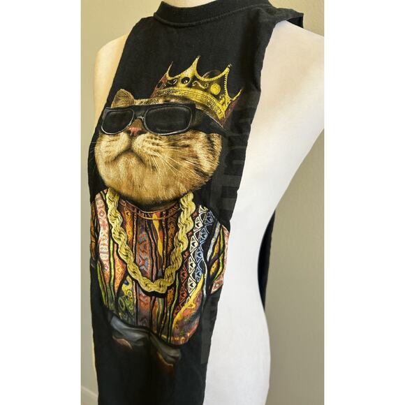 VTG King Cat Biggie Smalls BIG PAW T-Shirt XL Rap HipHop Thrashed Grunge 90s Y2K - Picture 1 of 15